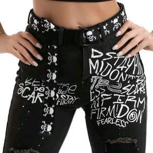 Black & white skull D ring belt New